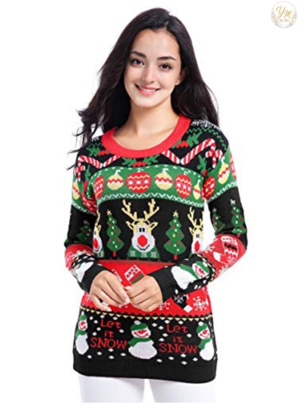 Ugly Christmas Sweater Women Knit Pullover Reindeer Snowman Holiday Party